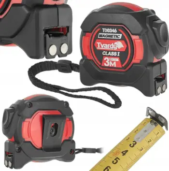Metër matëse Tvardy Magnetic 3 m, 16 mm, klasë I, e zezë me të kuqe
