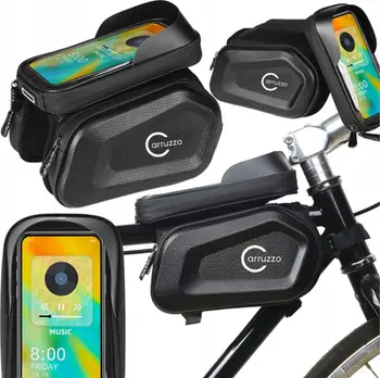 Çantë biçiklete Carruzzo Pannier, për telefon deri 7", e papërshkueshme nga uji, e zezë