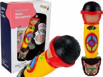 Mikrofon karaoke për fëmijë LEANToys Yellow Black, me regjistrim 20 sekonda, me efekte zanore, verdhë e zezë