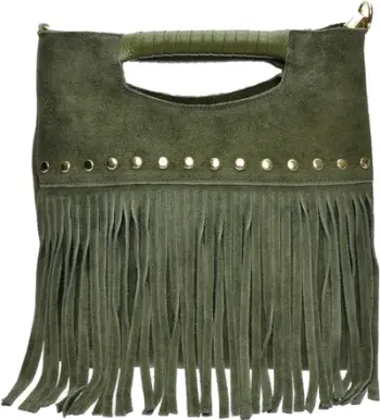 Çantë dore AW25 LV 8189T, lëkurë suede, me rrip të rregullueshëm, jeshile ushtarake