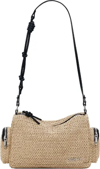 Çantë dore për femra Desigual Half Logo Raffia HA, bezhë