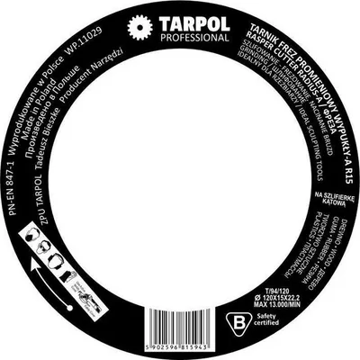 Frezë druri Tarpol Rasp A TT94, 120mm, radius R15, e argjendtë - 4