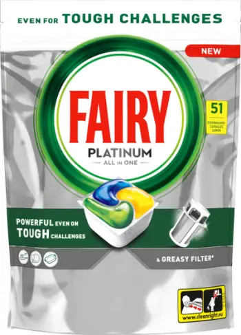 Tableta për enëlarëse Fairy All in One Platinum Lemon, 40 copë, aromë limoni