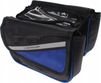 Çantë kornize biçiklete Dunlop Bicycle Frame Bag Pannier, me xhep transparent për smartphone, elementi reflektues, e zezë bluzë