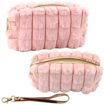 Çantë kozmetike Plush Toiletry Bag With Handle, 20cm, me dorezë, rozë