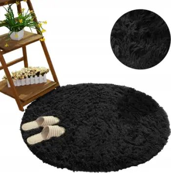 Tapet Strado Round Shaggy Rug, 120x120 cm, 3.5 cm trashësi, zi me blu