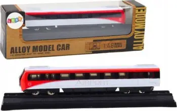 Model treni koleksionues metalik, shkalla 1:48, 15 cm, i kuq e bardhë