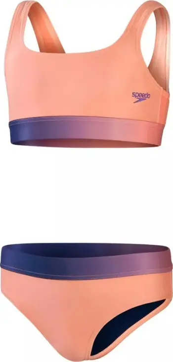 Kostum banje dy pjesësh Speedo Junior Cont Band, për vajza, rezistent ndaj klorit, koral Miami Lilac