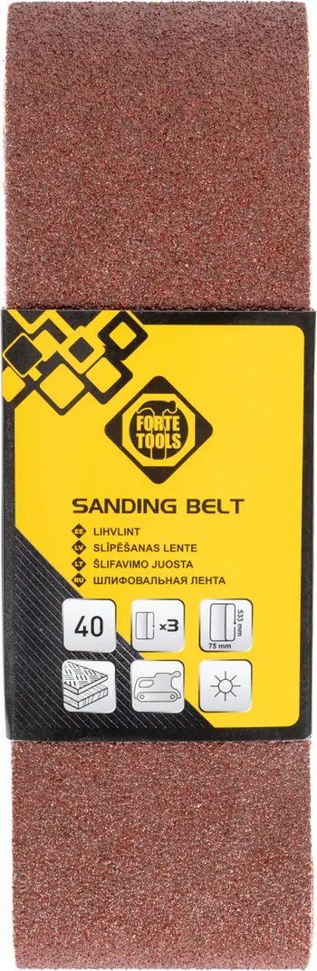 Rrip gërryes Forte Tools Sanding Belt, 75x533mm, kokrrizim 40, set 3 copë
