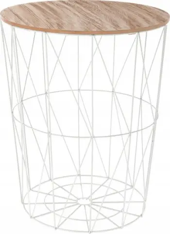 Tavolinë anësore Basket, metal dhe dru, 47 x 47 x 57 cm, e bardhë