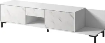 Komodë TV Cama Meble Marmo 2D1S1K, 195x40x47.5 cm, panel druri PAL, e bardhë mat me mermer të bardhë