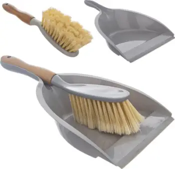 Fshesë me kazmë për dysheme, dorezë bambu, plastike, gri