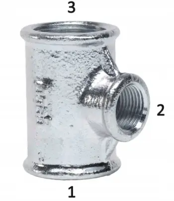 Tee reduktuese me fije Opal, 1" x 3/4" x 1", e galvanizuar