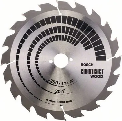 Teh rrethor Bosch Construct Wood 2608641774, 250mm, 20 dhëmbë, gri - 1