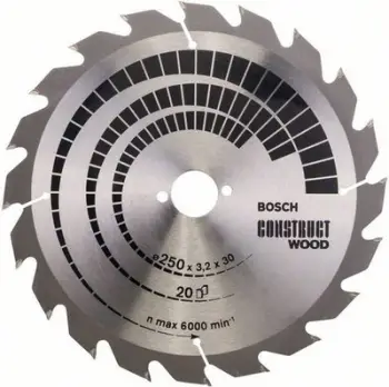 Teh rrethor Bosch Construct Wood 2608641774, 250mm, 20 dhëmbë, gri