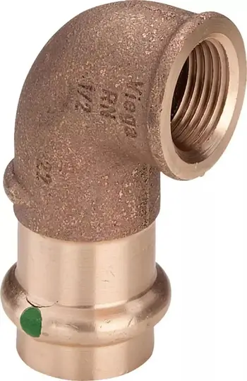 Kthesë 90° Viega Sanpress Mod. 2214.2, 18 mm x 3/4", bronz, me fileto femërore
