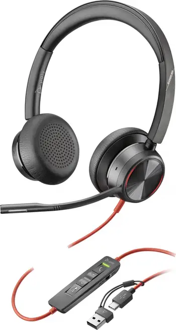 Kufje stereo HP Poly Blackwire 8225, USB-C, me adapter USB-A, të zeza