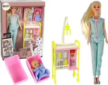 Kukull doktore LeanToys me aksesorë, flokë të gjata, shumëngjyrëshe