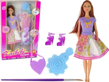 Kukull LeanToys Doll Long Hair, 29 cm, fustan për pikturim, shumëngjyrëshe