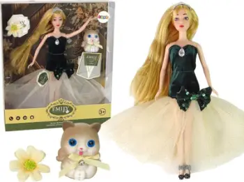 Kukull LeanToys Emily, flokë të gjatë, set me kotele dhe lule, jeshile