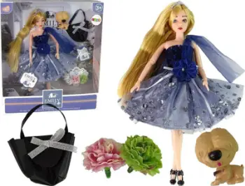 Kukull LeanToys Emily me qenush dhe çantë, 30cm, për fëmijë 3+, ngjyrë navy