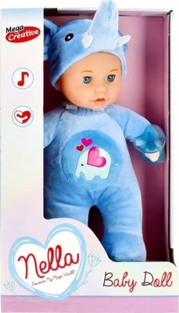 Kukull bebe Mega Creative Nella Soft, 30cm, me zë dhe drita, shumëngjyrëshe