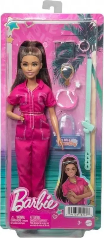 Kukull Barbie Trendy, jumpsuit rozë, aksesorë dhe qenush