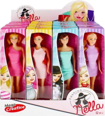 Kukull Mega Creative Nella DOLL 29cm, duar të lëvizshme, fustan shumëngjyrësh