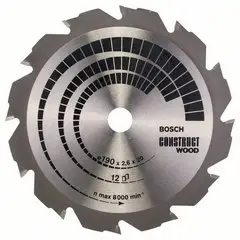 Teh sharre rrethore Bosch Construct Wood 2608644385, 190mm, 12 dhëmbë, 20mm