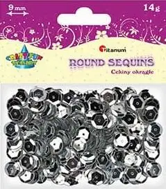 Rruaza dekorative Titanum Round Sequins, 9mm, 14g, argjend metalik