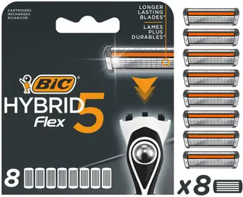 Tehe rezervë rroje BIC Hybrid 5 Flex, 5 tehe, 8 copë, shumëngjyrëshe