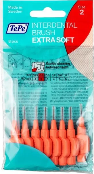 Furça ndërdhëmbësh TePe Interdental Extra Soft, 0.5mm Size 2, paketë 8 copë, e kuqe - 1