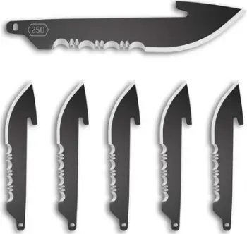Tehe zëvendësuese Outdoor Edge Drop Point Serrated 250, set 6 copë, çelik inox, të zeza