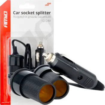 Ndarës prizë çakmaku AMIO 03801, 12V 24V, 3 dalje, i zi