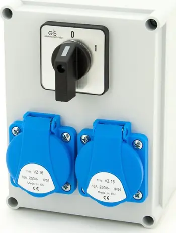 Ndarës rryme ELS Elektrotechnika Construction, 2x prizë 230V, çelës 0 1, i bardhë