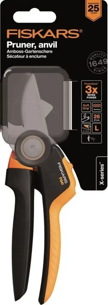 Sekator Fiskars P941 Anvil, 28cm, për degë të thata, portokalli
