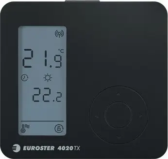 Termostat pa tela Euroster E4020 TXRXB, ekran i madh, kontroll deri në 6 marrës, i zi