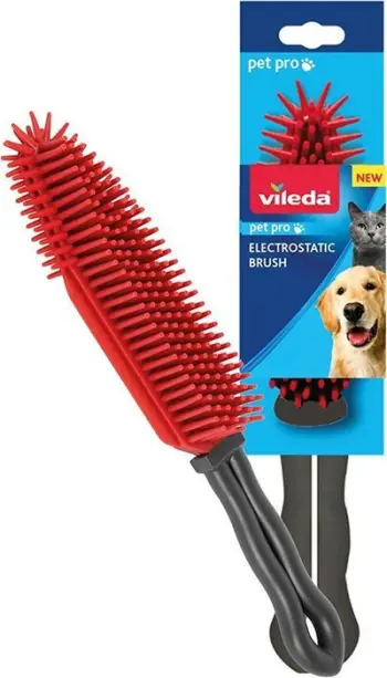 Furçë elektrostatike për qime kafshësh Vileda Pet Pro, për divan dhe tekstil, e kuqe