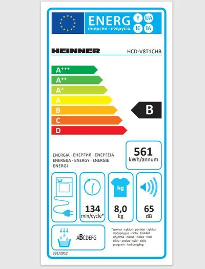Tharëse rrobash Heinner Condenser, 8kg, 15 programe, e bardhë - 4