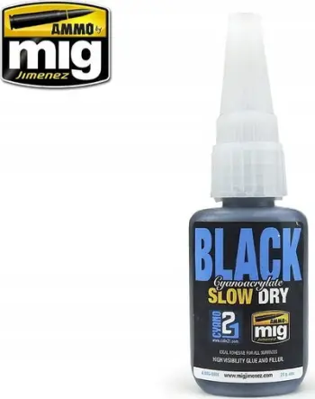Ngjitës cyanoakrilat Ammo by Mig Black Slow Dry, 21g, i zi