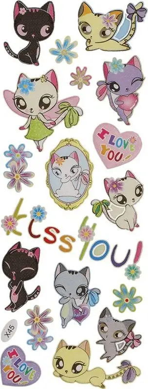 Ngjitësa dekorativë Titanum Raised Soft Stickers, motive mace zemra lule, shumëngjyrësh