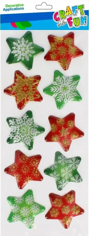 Ngjitëse dekorative Craft with Fun Christmas Stickers Stars, motive Krishtlindjesh, forma yjesh, shumëngjyrëshe