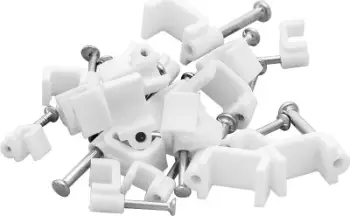 Set 100 mbajtëse kabllosh të sheshta, 10 x 5 mm, me gozhdë, të bardha