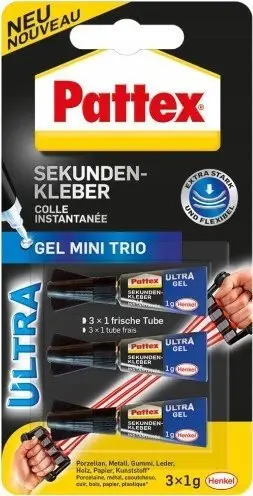 Ngjitës super Pattex PSMG3 Mini Trio Ultra Gel, 3g, ekstra i fortë, fleksibël