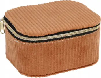 Kuti bizhuterish Corduroy Casket, 11.5 x 9.5 x 6 cm, material kordele, ngjyrë natyrale