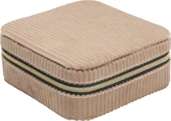 Kuti bizhuterish Corduroy Jewelry Trinket Box, 12x12x5 cm, me pasqyrë, me zinxhir