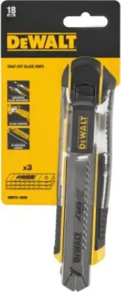 Thikë dore DeWalt DWHT0-10249, teh i ndashëm 18mm, 3 tehe rezervë, e verdhë