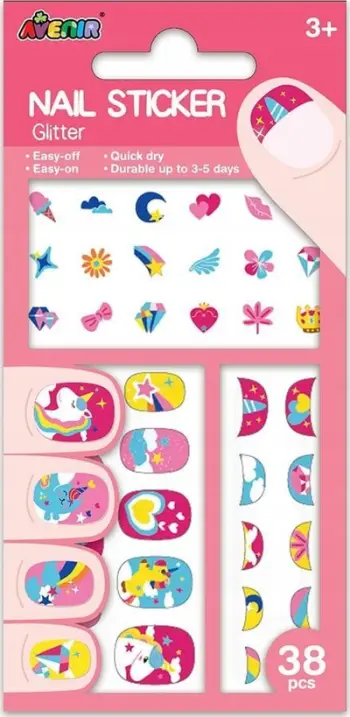 Ngjitëse për thonj Avenir Glitter Unicorn, set 38 copë, shumëngjyrëshe