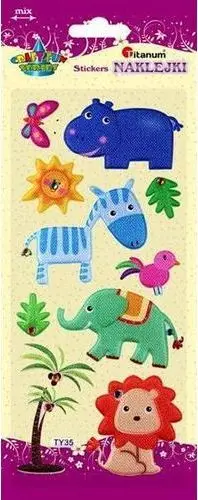 Ngjitëse dekorative Titanum Convex Soft Stickers Safari Animals, set 50 copë, shumëngjyrëshe