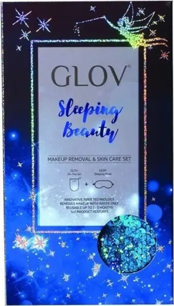 Set aksesorësh gjumi Sleeping Beauty Glove Glove, maskë gjumi blu, dorezë tekstili për heqjen e grimit blu
